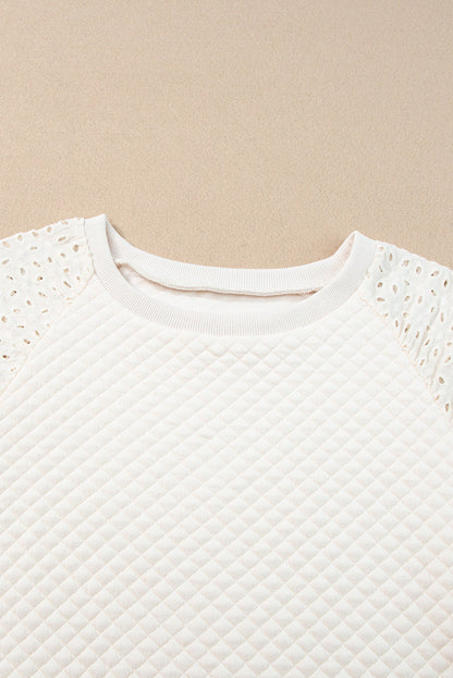 Eyelet Accent Quilted Patchwork Sleeve Blouse