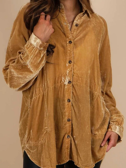 Golden Velvet Loose Fit Button-Up Shirt