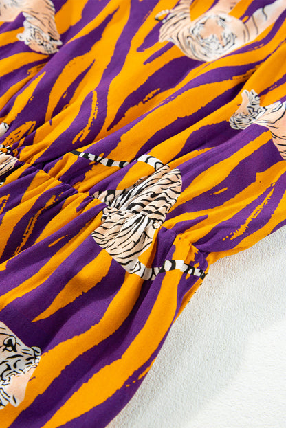 Multicolour Tiger Printed Sleeveless V Neck Romper