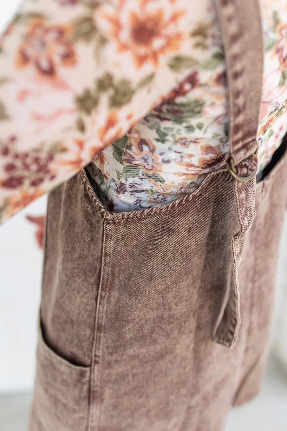 Goat Vintage Washed Denim V Neck Suspender Mini Dress