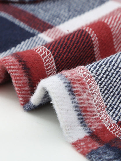 Fiery Orange Plaid Print Button-Up Shirt Jacket