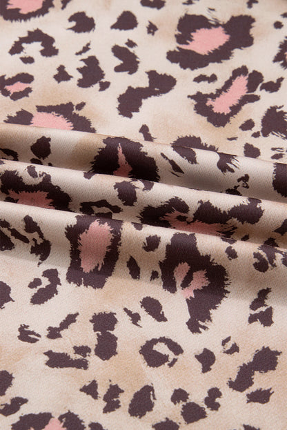 Brown Leopard Print Knit Patchwork Plus Hoodie