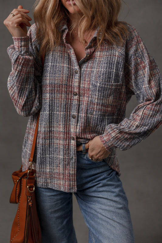 Multicolour Plaid Textured Chest Pocket Vintage Shirt