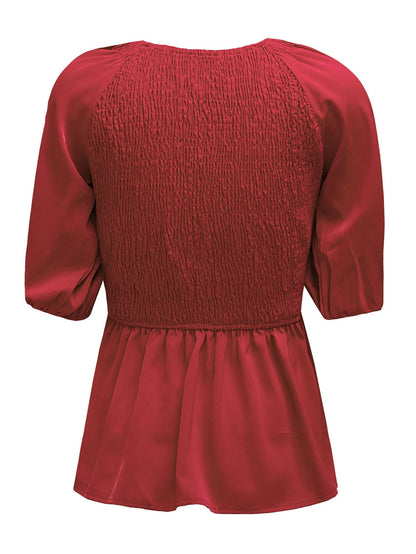 Fiery Crimson Smocked Peplum Blouse