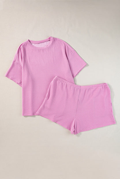 Ribbed Knit Pink Lounge Set for Plus Size Women