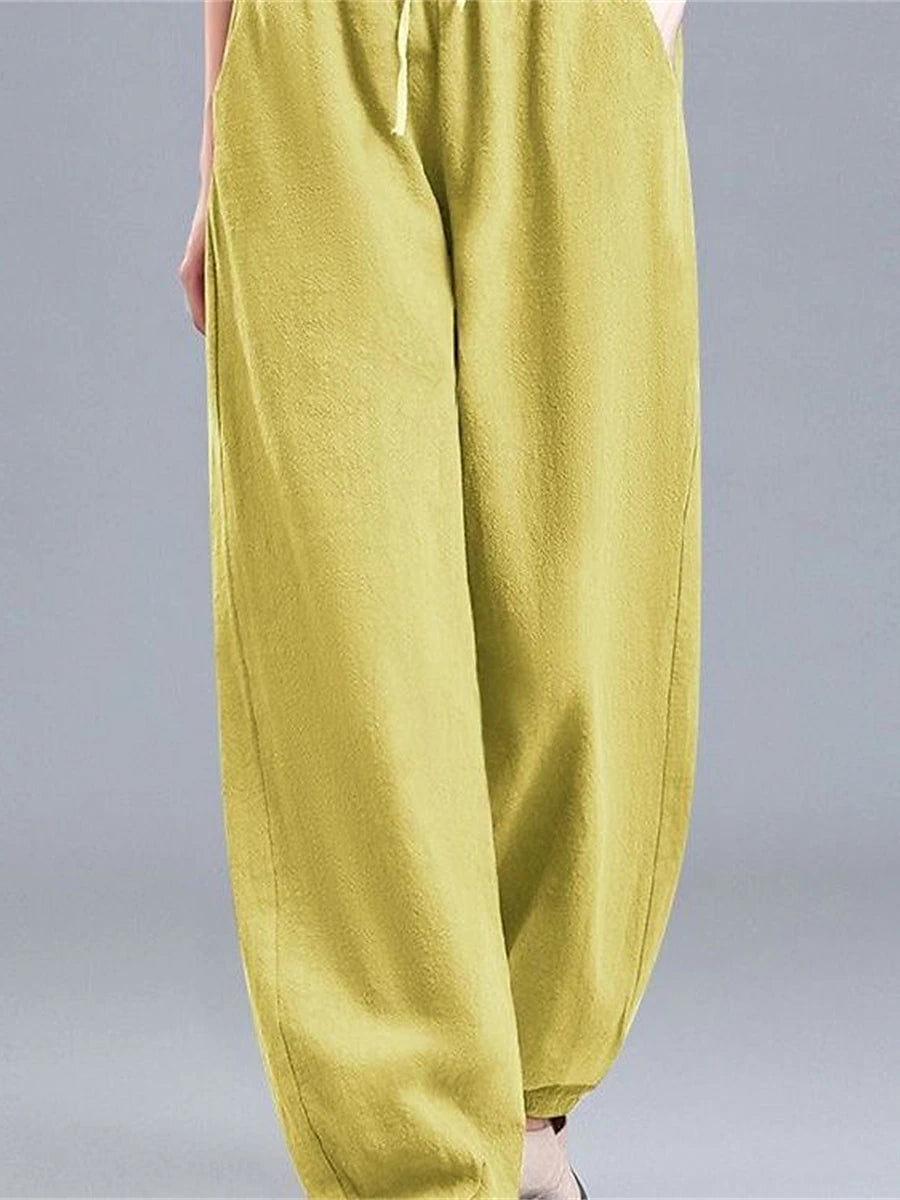 Women's Pants Trousers Linen Cotton Blend Plain Black White Vacation High Waist Full Length Outdoor Street Fall Winter