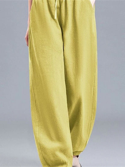 Women's Pants Trousers Linen Cotton Blend Plain Black White Vacation High Waist Full Length Outdoor Street Fall Winter