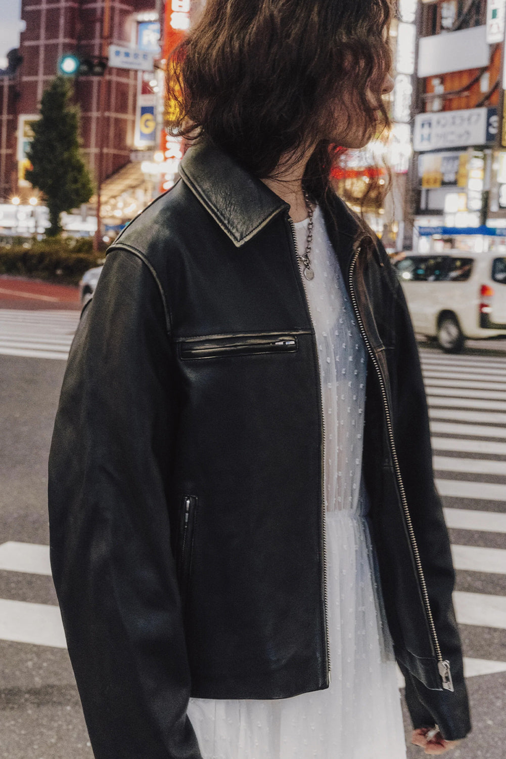 Black Faux Leather Zip Slit Pockets Street Fashion Jacket