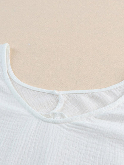 Easy Breezy White 2-Piece V Neck Top and Frayed Shorts Set