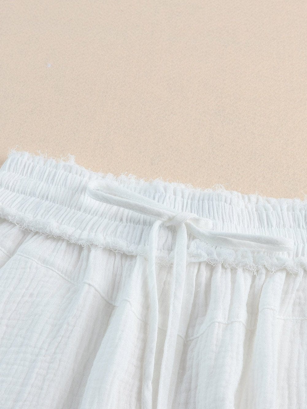 Easy Breezy White 2-Piece V Neck Top and Frayed Shorts Set