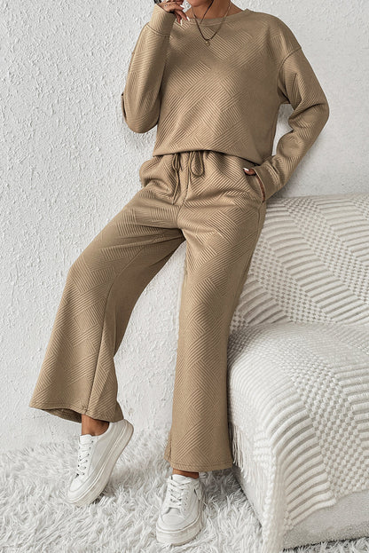 Pale Khaki Ultra Loose Textured 2pcs Slouchy Outfit