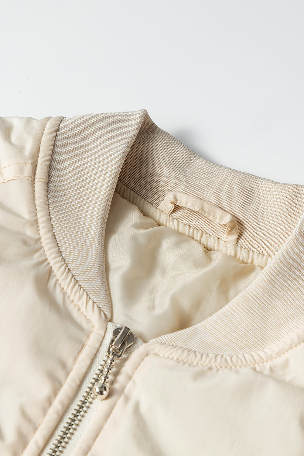 Apricot Zip-Up Puffer Jacket with Side Pockets
