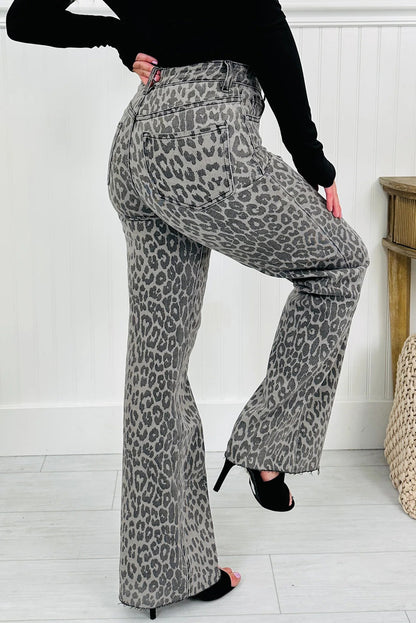 High-rise Leopard Print Tummy Control Raw Hem Jeans