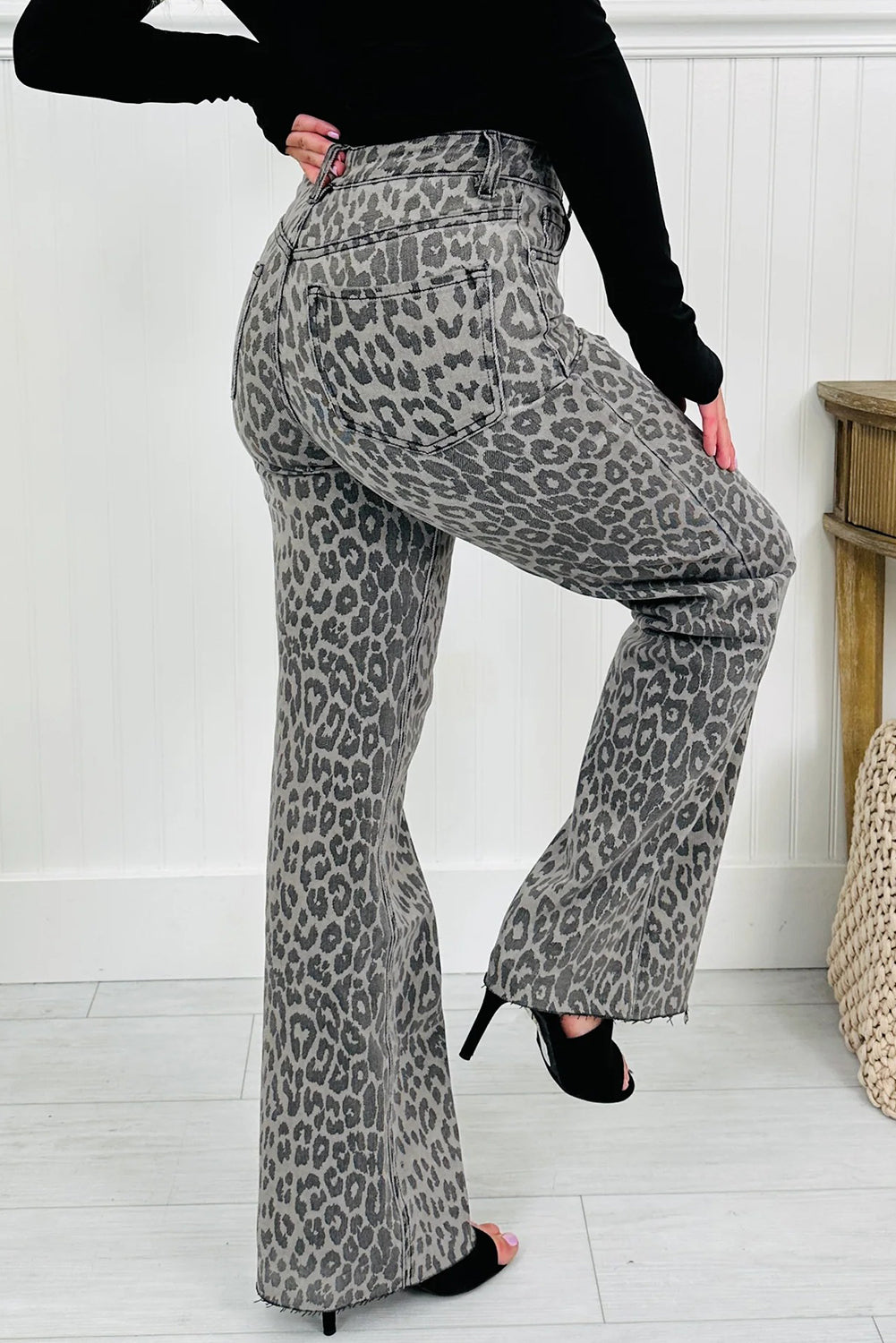 High-rise Leopard Print Tummy Control Raw Hem Jeans