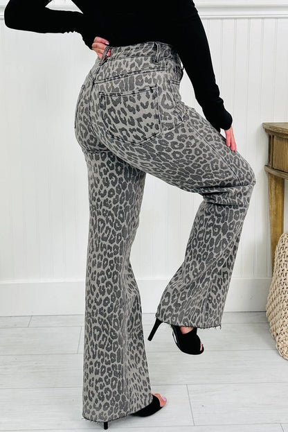 High-rise Leopard Print Tummy Control Raw Hem Jeans