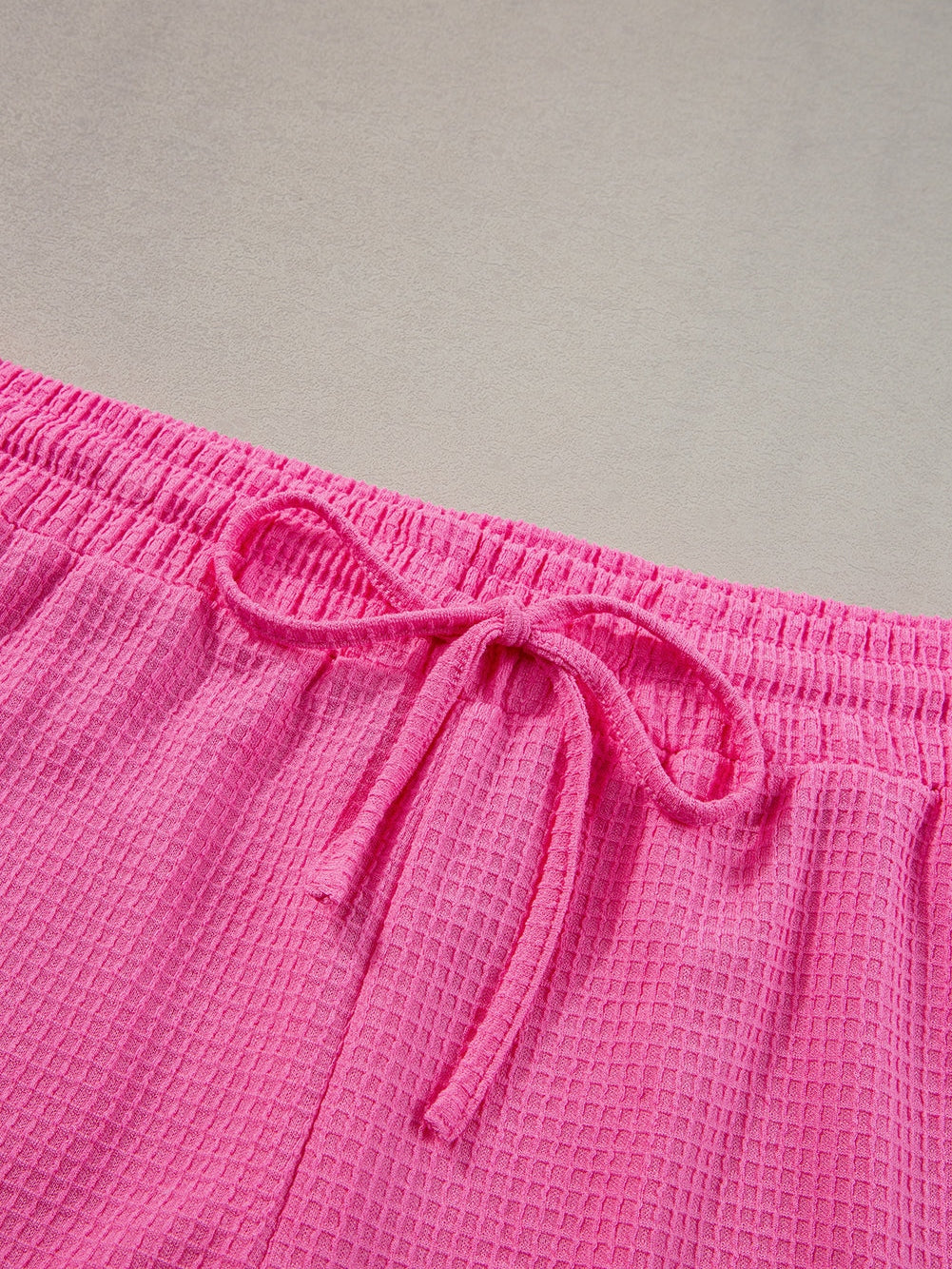 Rose Red Solid Waffle Knit Plus Size Two Piece Set