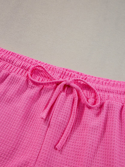 Rose Red Solid Waffle Knit Plus Size Two Piece Set