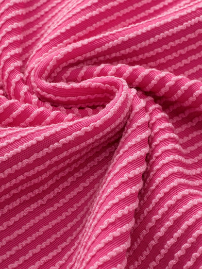 Rose Red Leopard Trim V Neck Short Sleeve Plus Size Corded Top