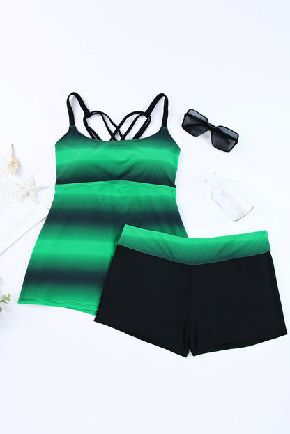 Green Strappy Cut-Out Back Tankini Set