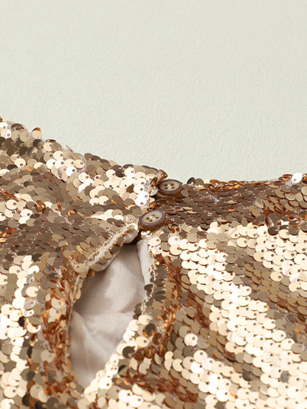 Apricot Sequin Mock Neck Puff Sleeve Sheath Top