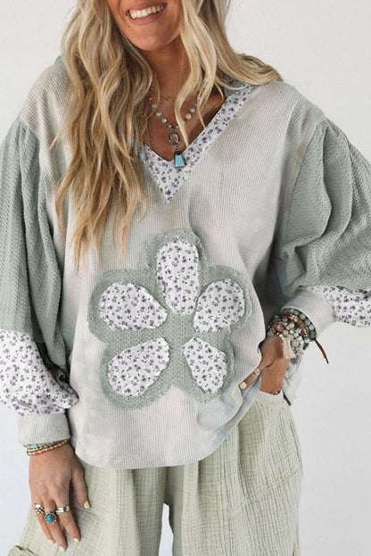 floral patched long sleeve top