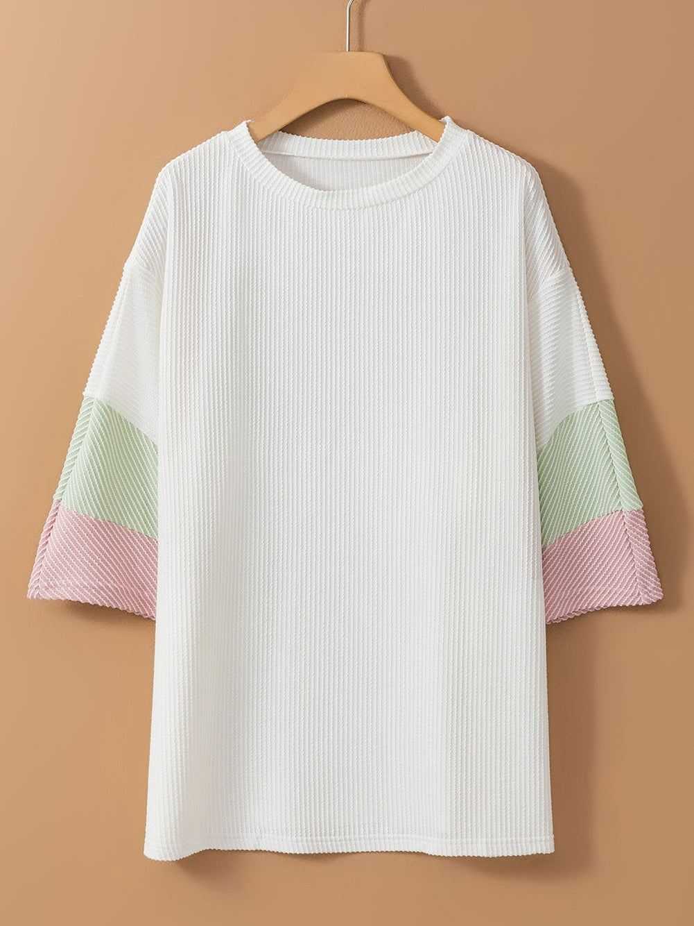 White Ribbed Colorblock Plus Size T-Shirt