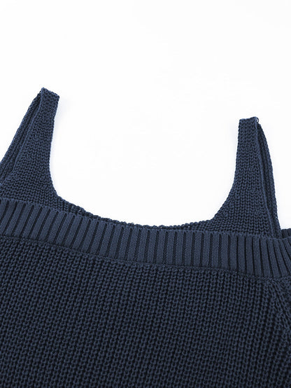 Elegant Navy Cold Shoulder Knit Sweater