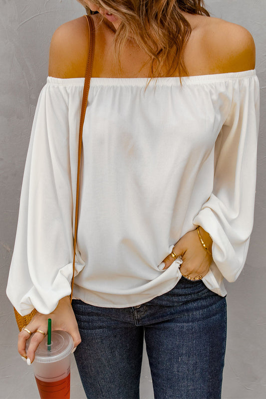 Elegant White Off Shoulder Top with Elastic Neckline