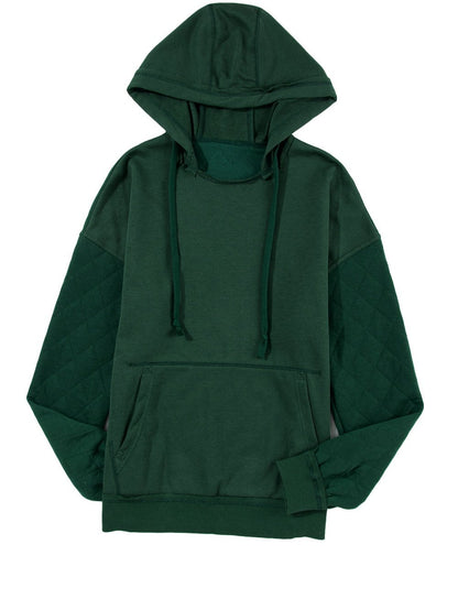 Green Quilted Patchwork Hoodie with Vintage Flair