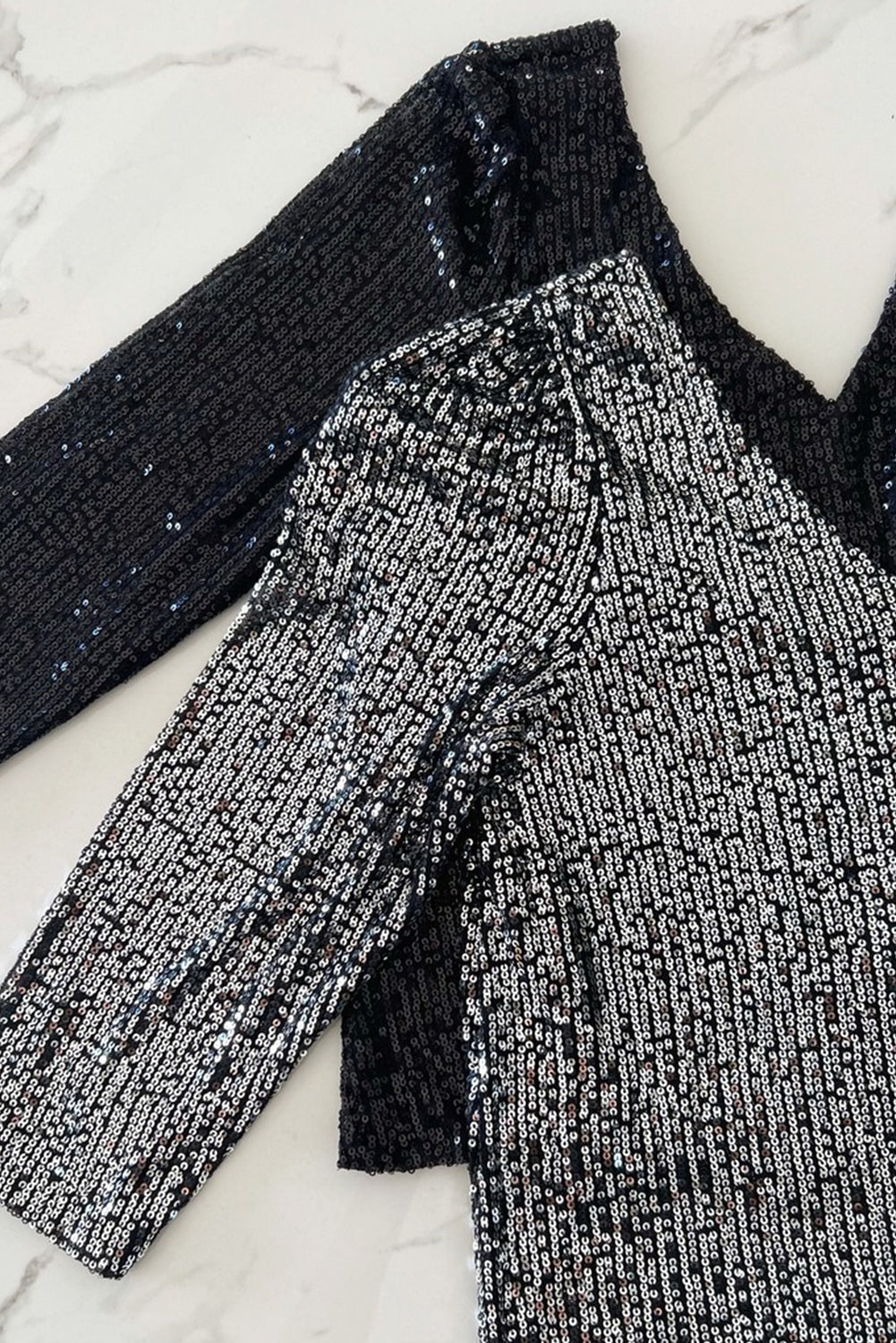 Silvery Sequin V Neck 3/4 Sleeve Top