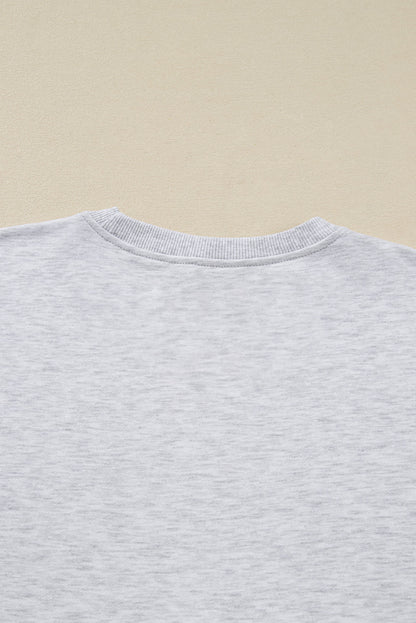 Light Grey Girly Bow Embroidered Puff Sleeve Pullover Loose Shorts Plus 2pcs Outfit