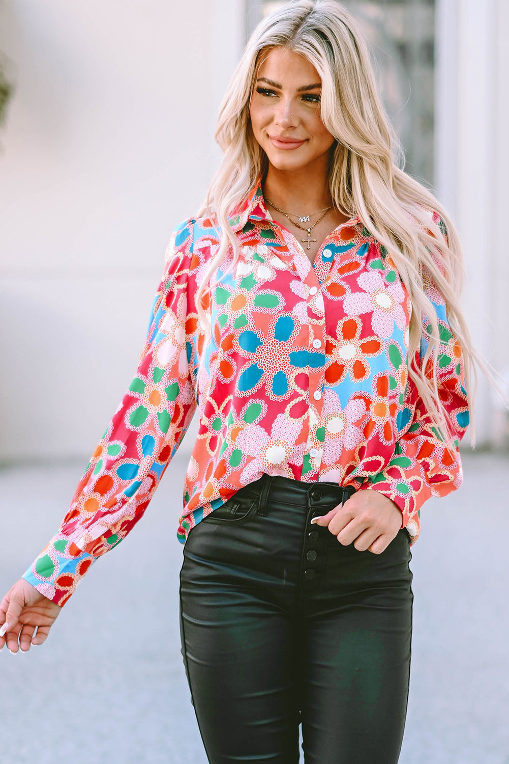 Floral Fantasy Bubble Sleeve Blouse