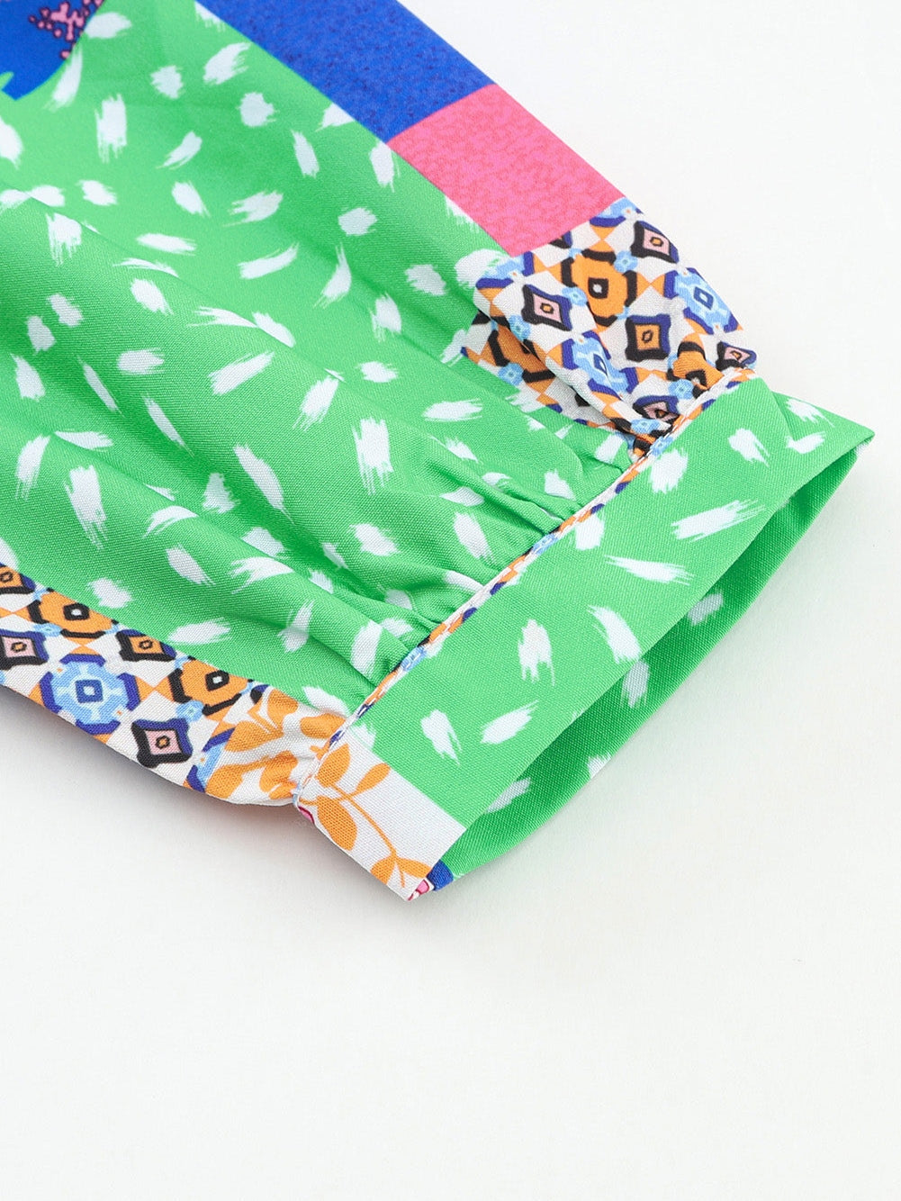 Floral Patchwork Print Button-Up Blouse