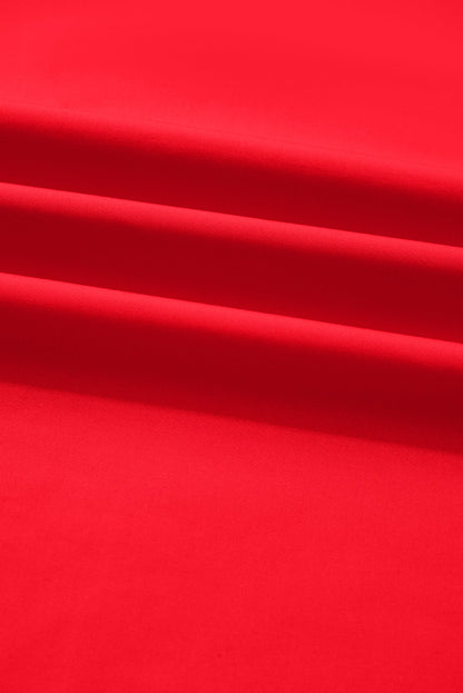 Fiery Red Striped Trim Ruffle Split Neck Long Sleeve Blouse