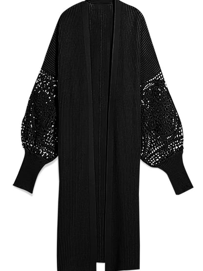 Elegant Black Lace Sleeve Knit Cardigan