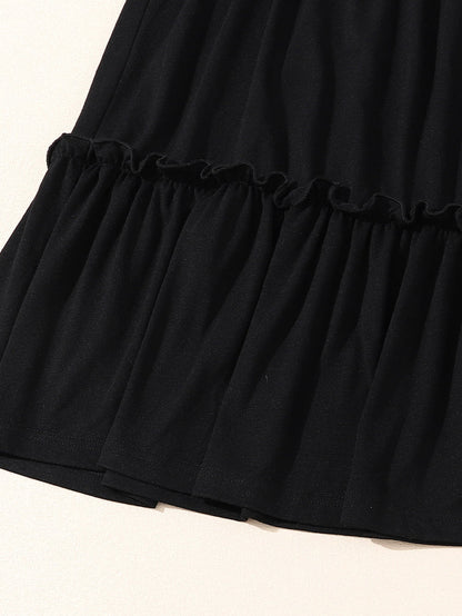 Black Plus Size Striped Leopard Patch Sleeve Ruffle Tiered Dress