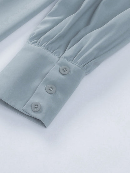 Elegant Sky Blue Puff Sleeve Polyester Blouse