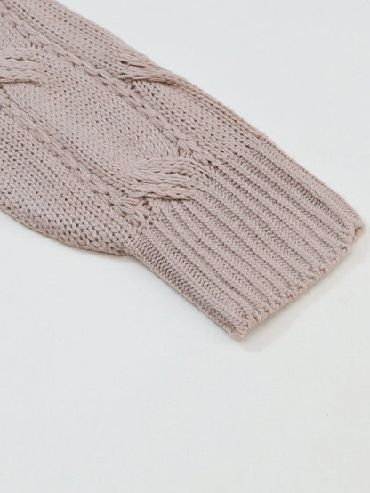 Apricot Eyelet Cable Knit Cardigan with Ribbed Trim