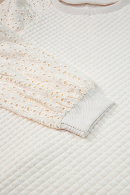 Eyelet Accent Quilted Patchwork Sleeve Blouse