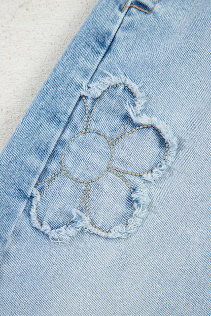 flower patched jeans