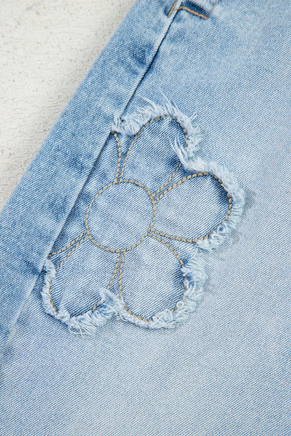 flower patched jeans