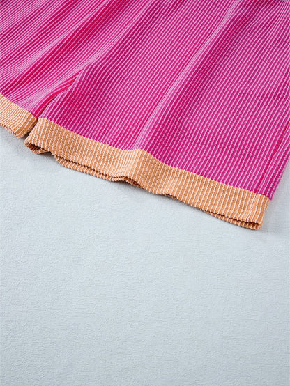 Vibrant Pink Patchwork Knit Lounge Set for Plus Size Women