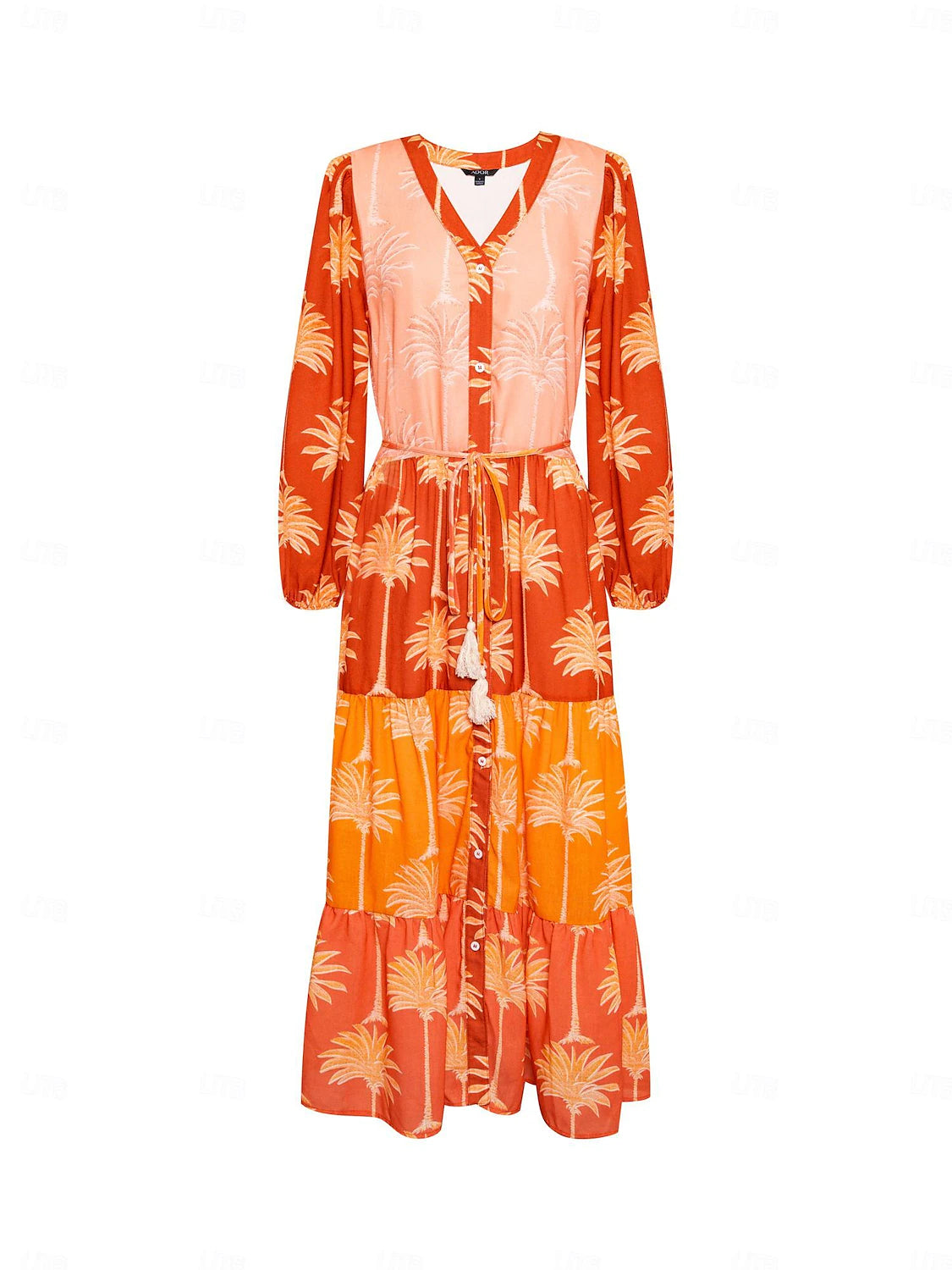 Floral Tassel Fringe V Neck Midi Dress