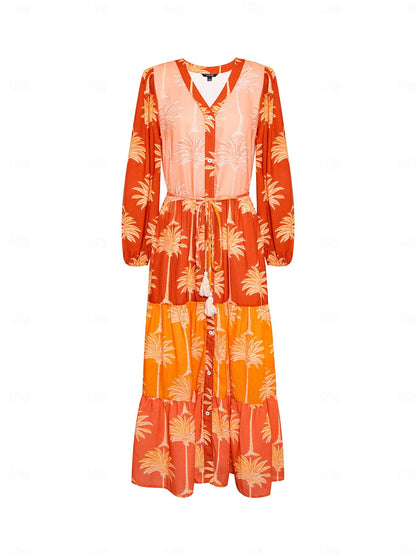 Floral Tassel Fringe V Neck Midi Dress