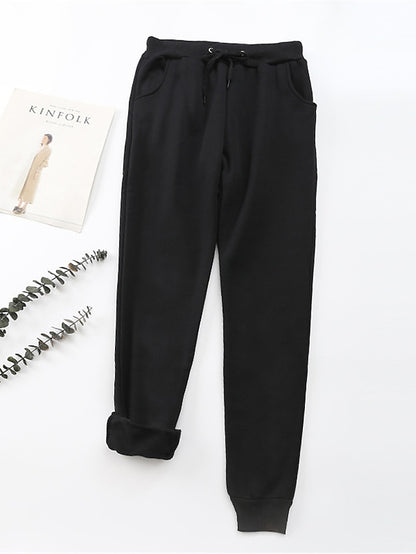 Women's Fleece Pants Polyester Solid Color Light Gray Dark-Gray Fashion High Waist Full Length Street Daily Fall Winter