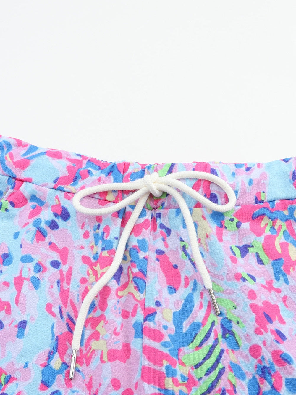 Floral Sky Blue Lounge Set with Coordinating Drawstring Shorts