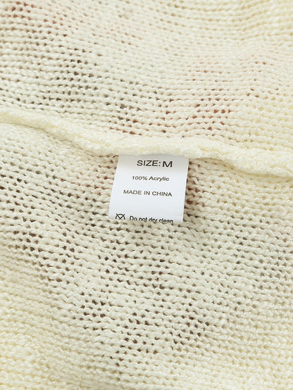 Beige Chevron Stripe Drop Shoulder Knit Pullover