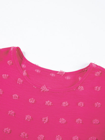 Strawberry Pink Jacquard Ruffle Sleeve Plus Size Mini Dress