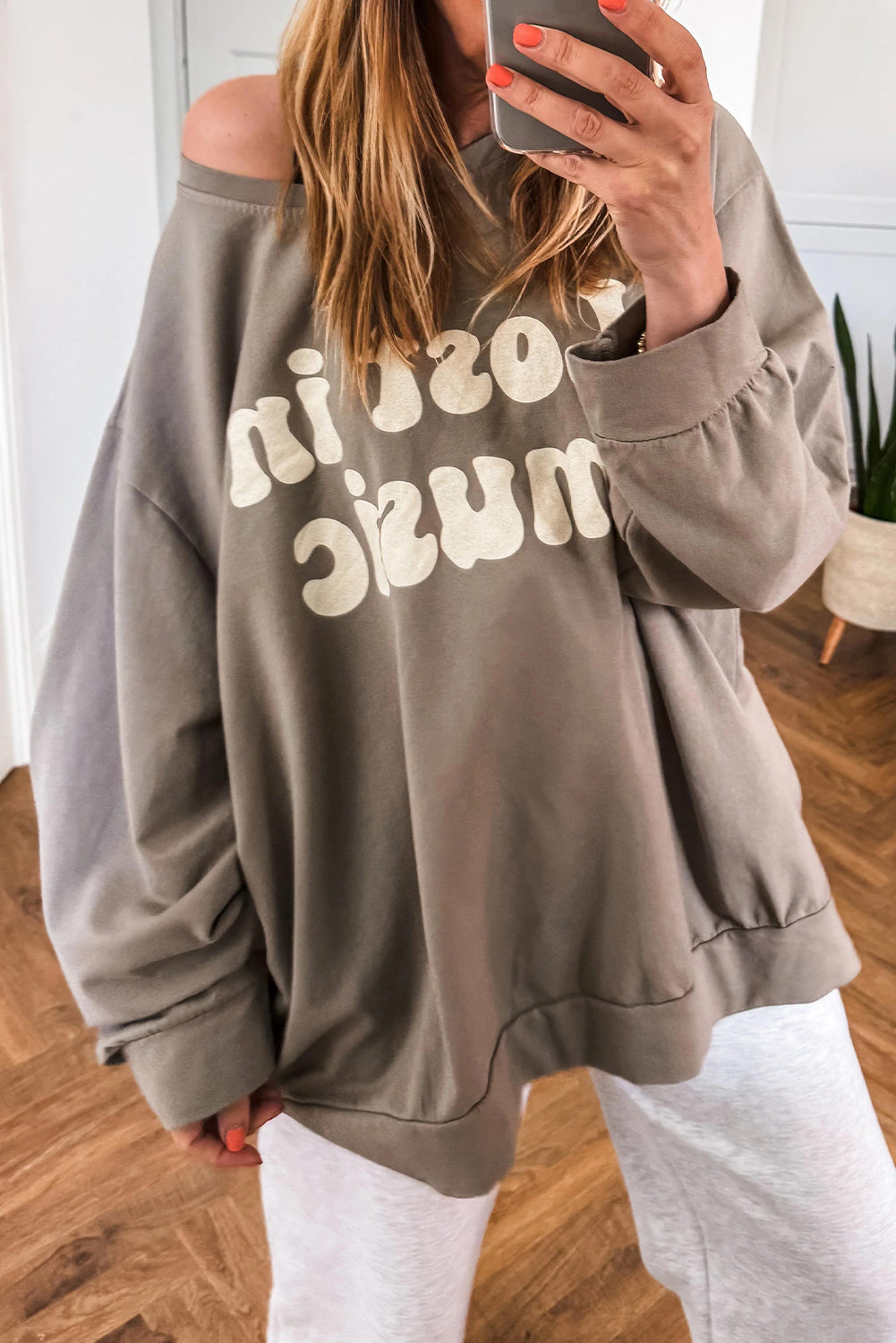 Simply Taupe Lost In Music Oversized Sweatshirt