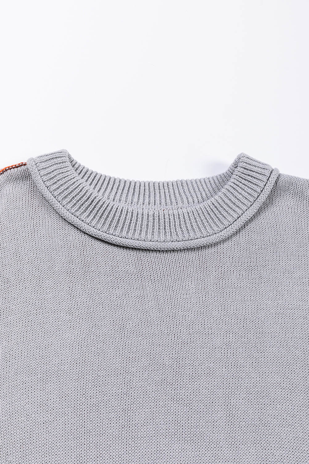 Elegant Grey Patchwork Bishop Sleeve Knit Sweater